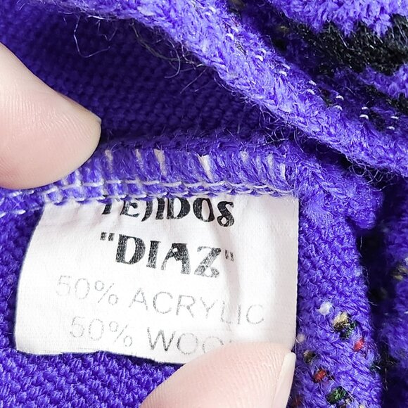 Tejidos Diaz Sweater Womens One Size Purple Wool Blend Aztec Fringe Poncho - Picture 10 of 14